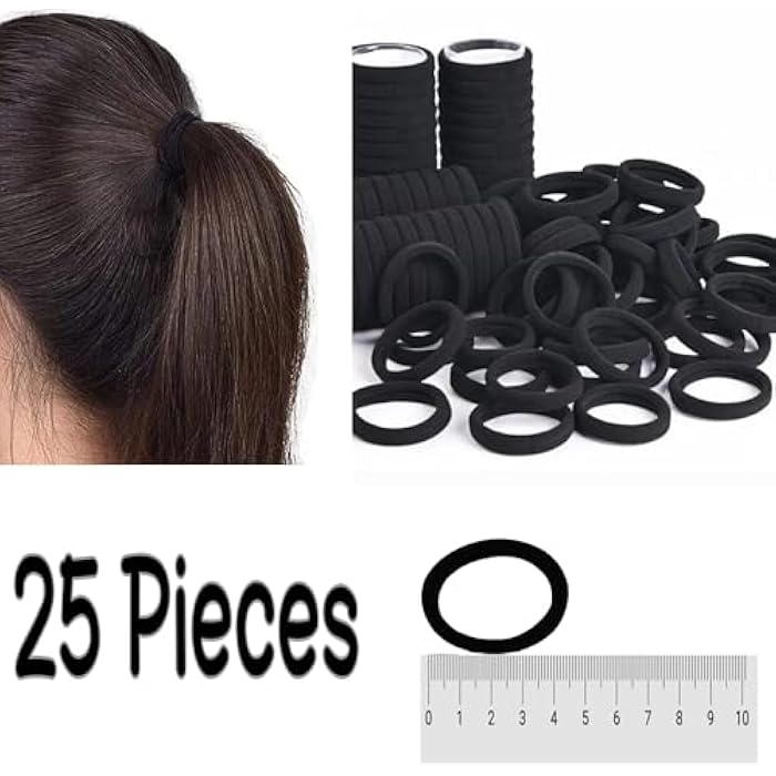 25 Pieces Black Rubber Elastic Hair Bands Bulk Rope Hair Tie Ponytail Holders - Image 2